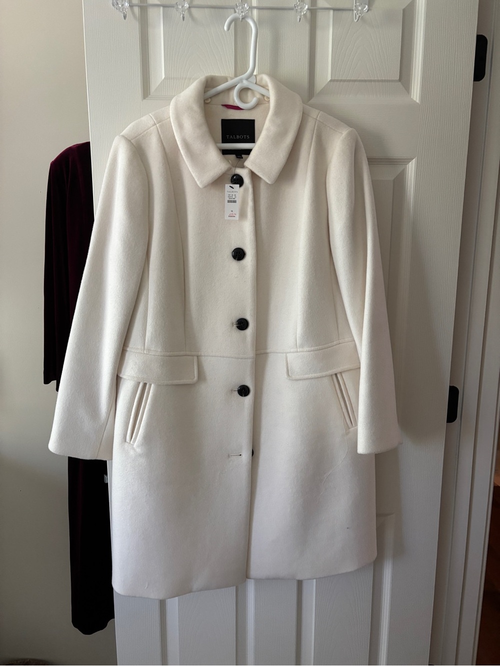 Talbots Cream Wool-Blend Single-Breasted Pea Coat